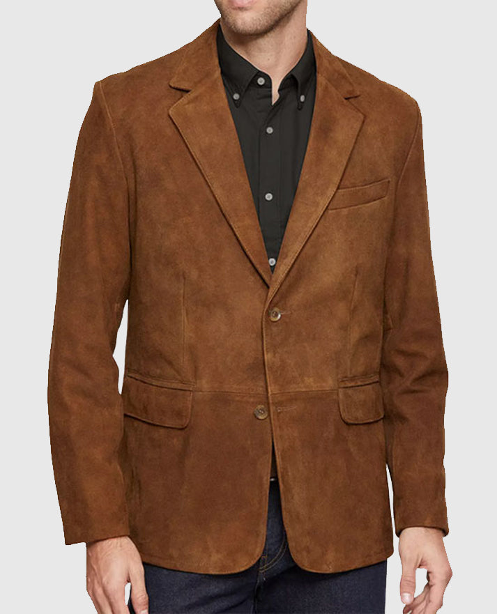 Men's Brown Leather Suede Blazer