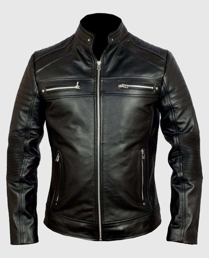 Men's Cafe Racer Vintage Retro Black Leather Jacket