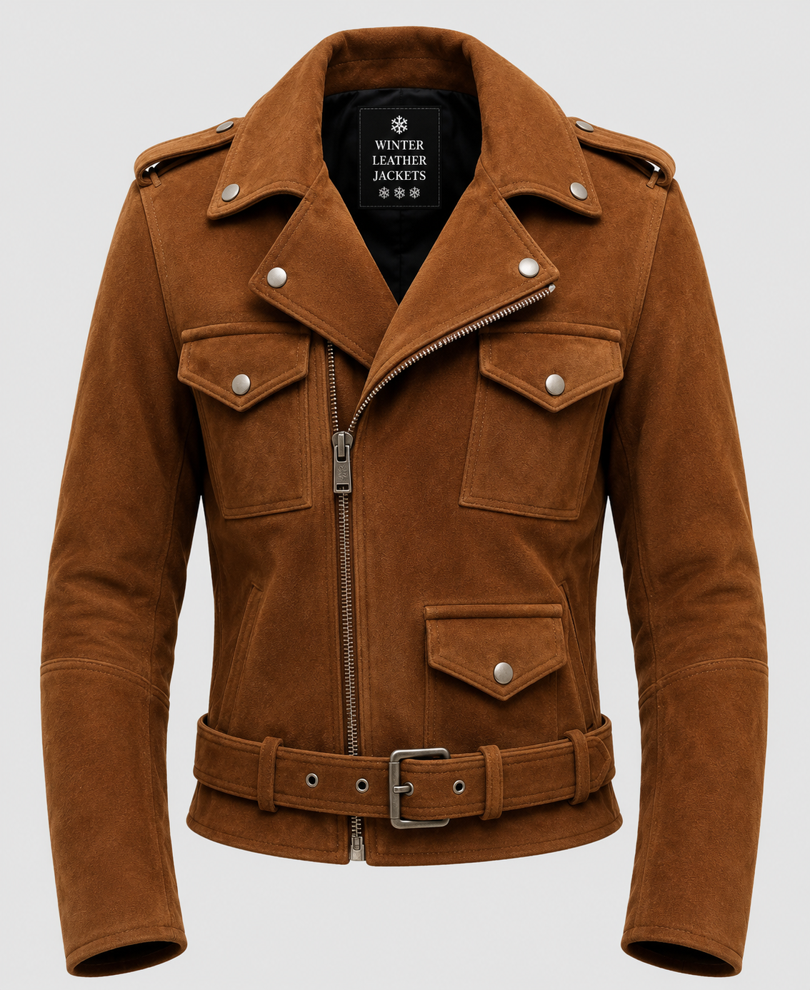 Men's Camel Brown Suede Leather Biker Jacket