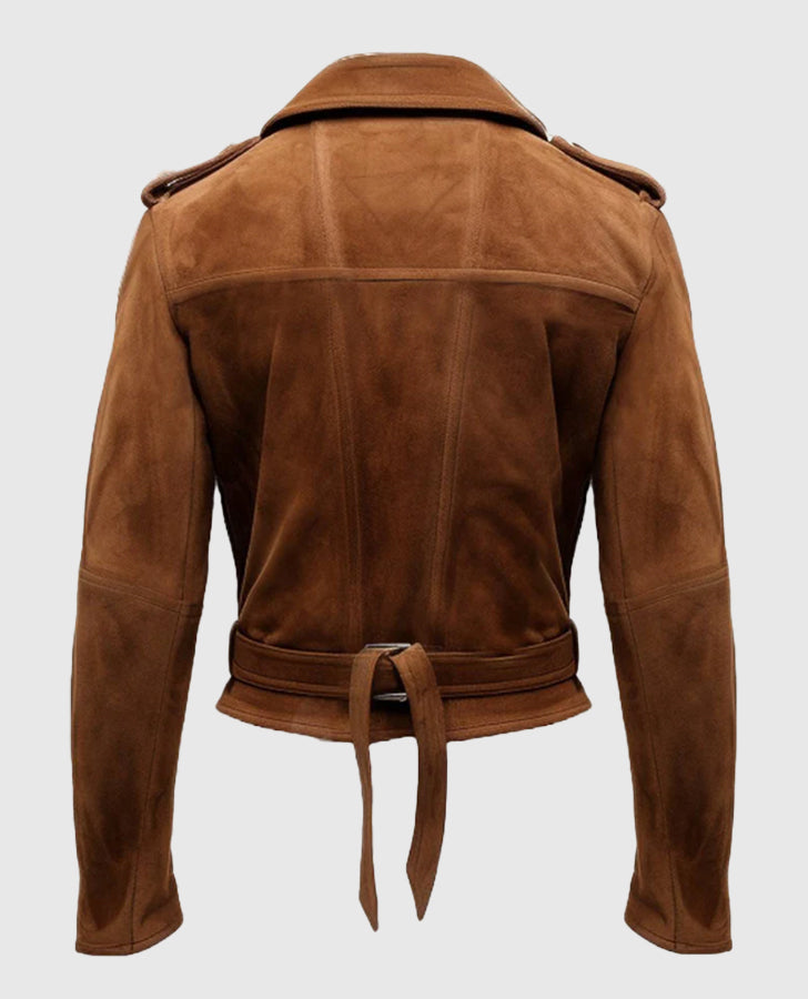 Men's Camel Brown Suede Biker Leather Jacket