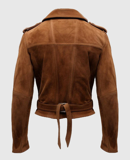 Men's Camel Brown Suede Biker Leather Jacket