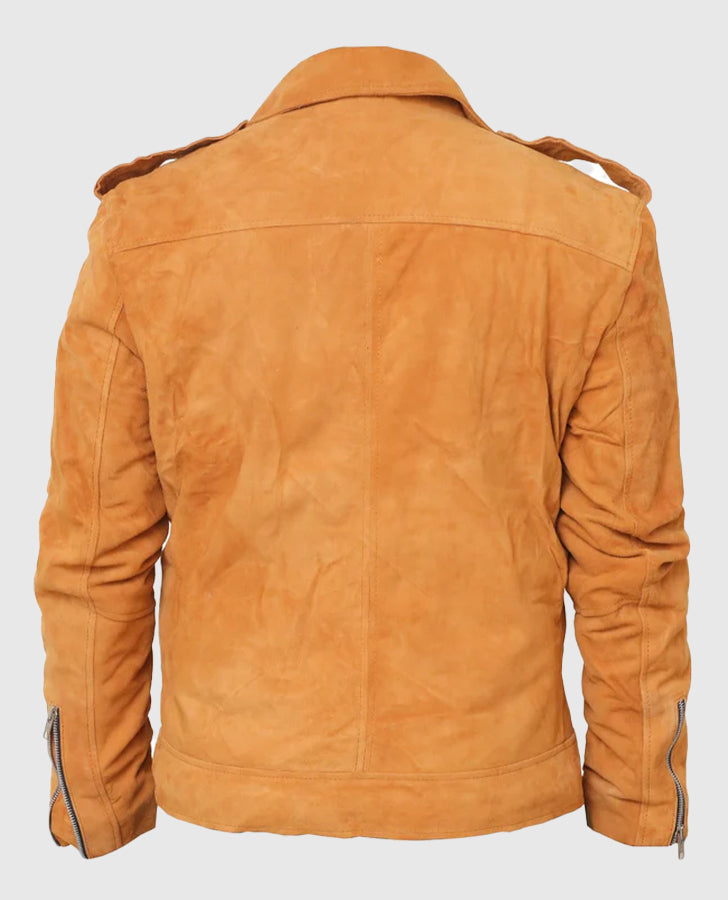 Men's Camel Brown Suede Leather Biker Jacket