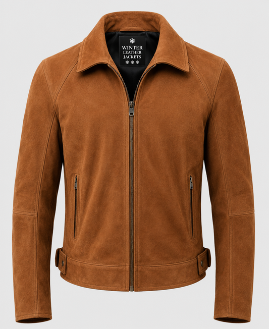 Men's Camel Brown Suede Leather Jacket