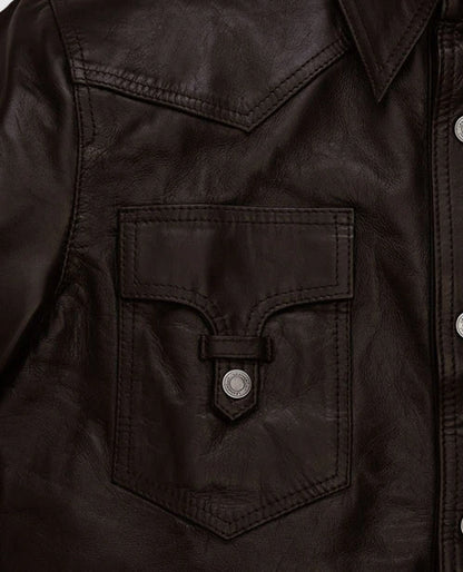 Men's Coffee Brown Shirt Collar Style Leather Jacket
