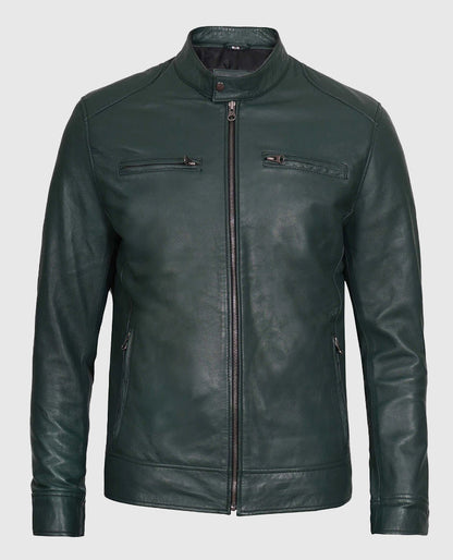 Men's Dark Green Cafe Racer Leather Jacket