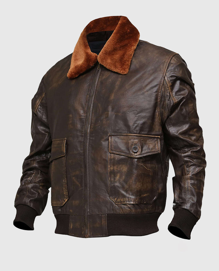 Mens Distressed Brown Leather Jacket