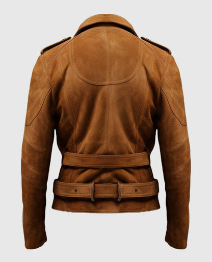 Men's Double Belted Brown Suede Leather Jacket