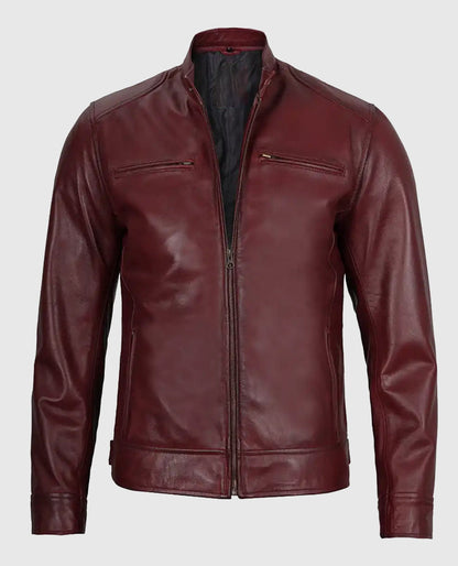 Men's Maroon Cafe Racer Leather Jacket