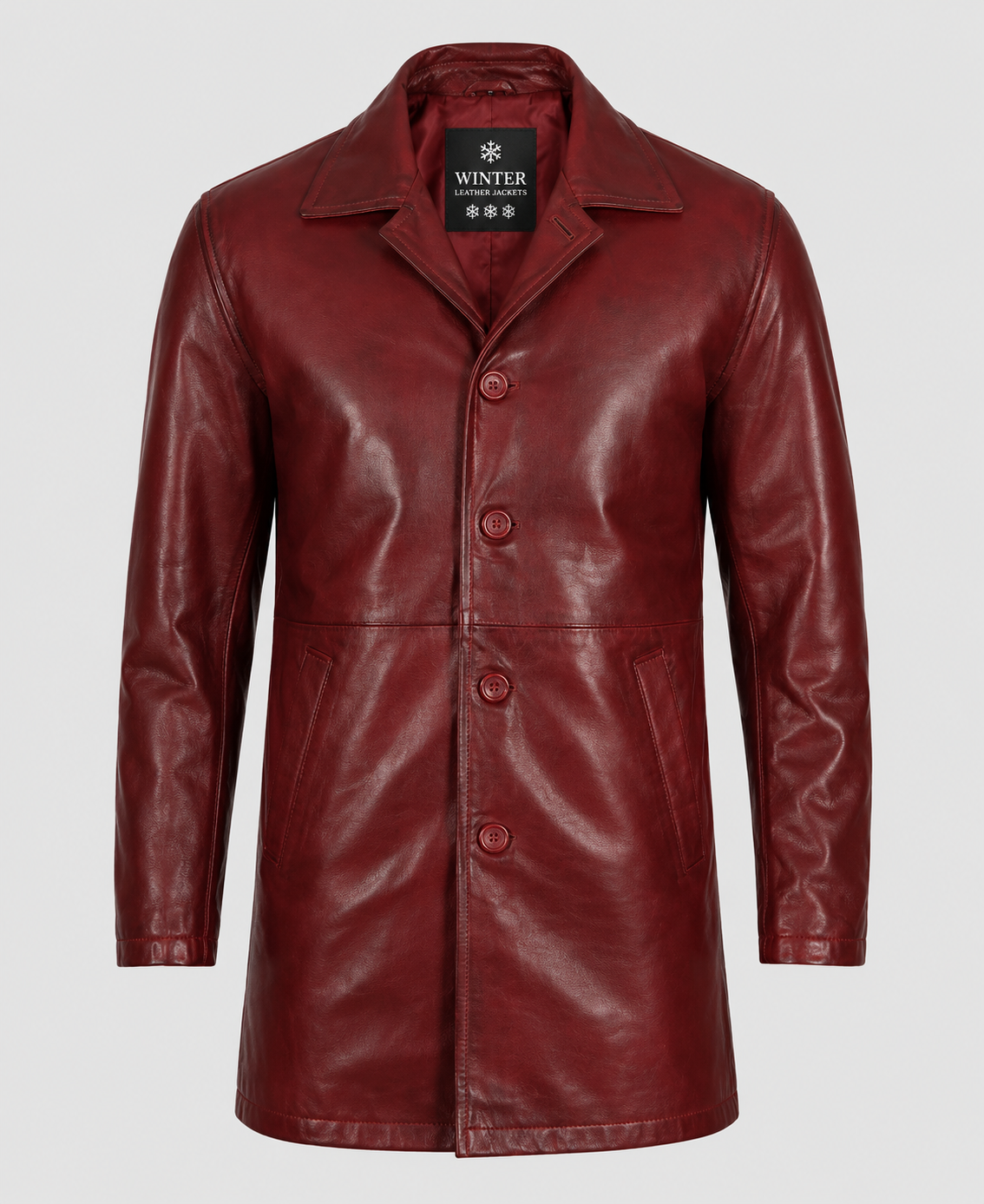Men's Maroon Leather Coat