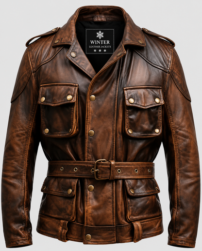 Men's Military Style Vintage Leather Jacket