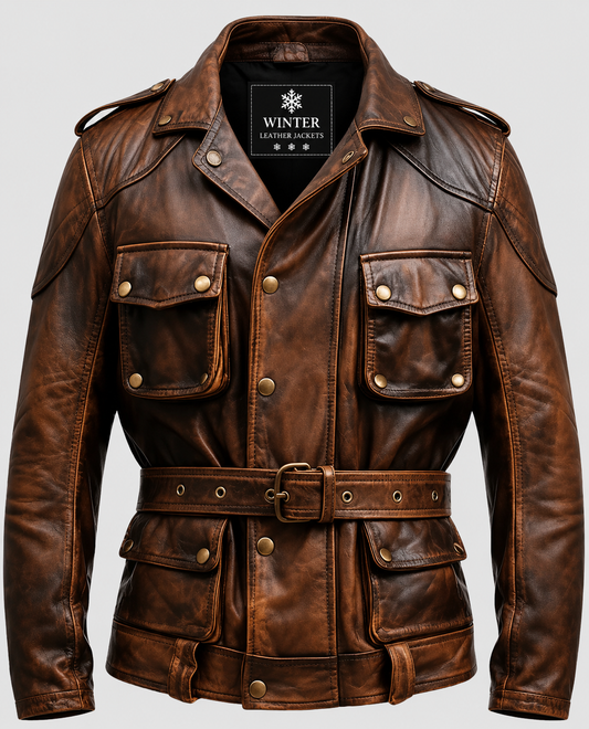 Men's Military Style Vintage Leather Jacket