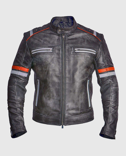 Men's Retro Cafe Racer Grey Leather Jacket