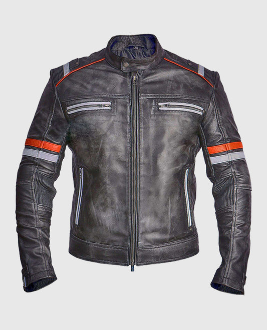 Men's Retro Cafe Racer Grey Leather Jacket
