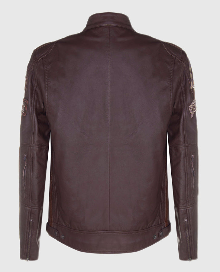 Men's SIZMA Brown Cafe Racer Style Leather Jacket
