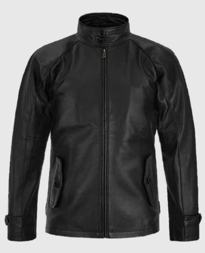 Men's Standup Collar Black Leather Jacket
