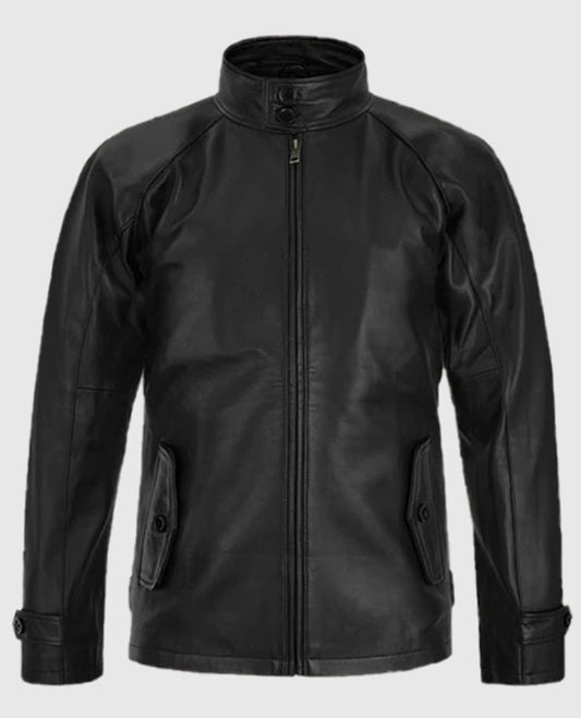 Men's Standup Collar Black Leather Jacket