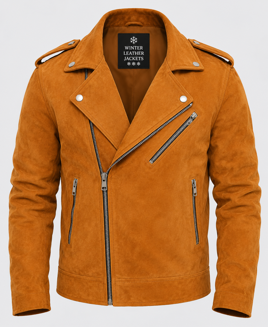 Men's Camel Brown Biker Suede Leather Jacket