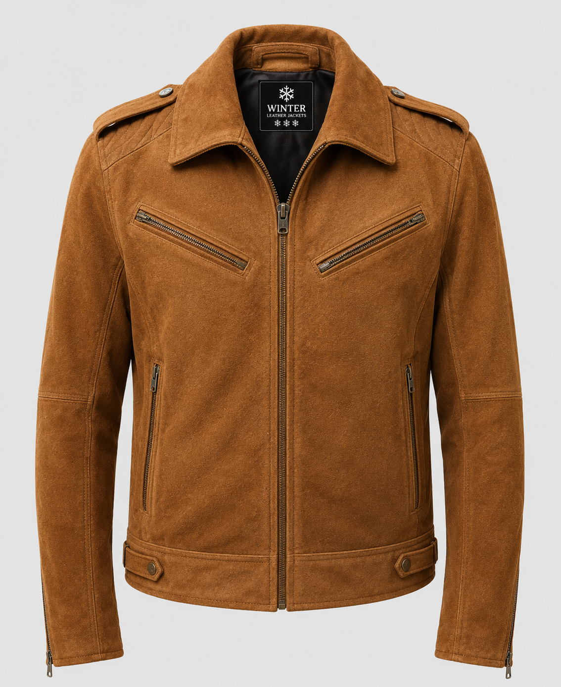 Men's Suede Leather Jacket Camel Brown