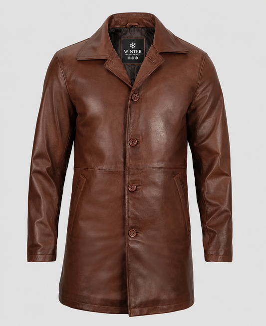 Men's Tan Distressed Leather Coat