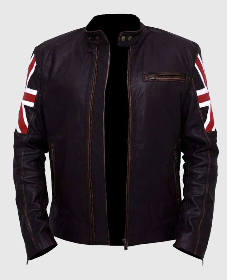 Men's UK Flag Cafe Racer Vintage Leather Jacket