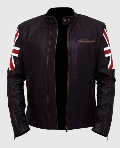 Men's UK Flag Cafe Racer Vintage Leather Jacket