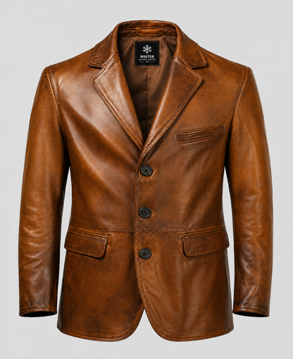Men's Vintage Brown Leather Blazer