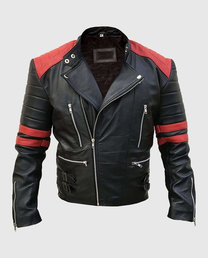 Men's Vintage Red Stripes Motorcycle Leather Jacket