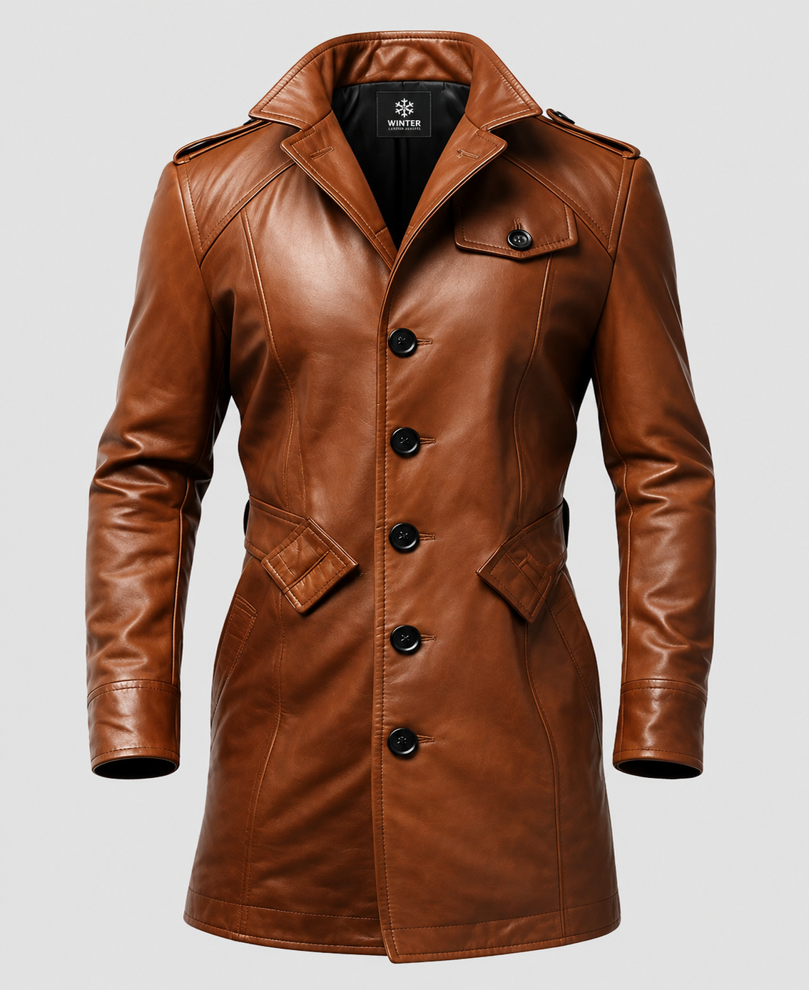 Men's Vintage Tan Brown Long Leather Coat