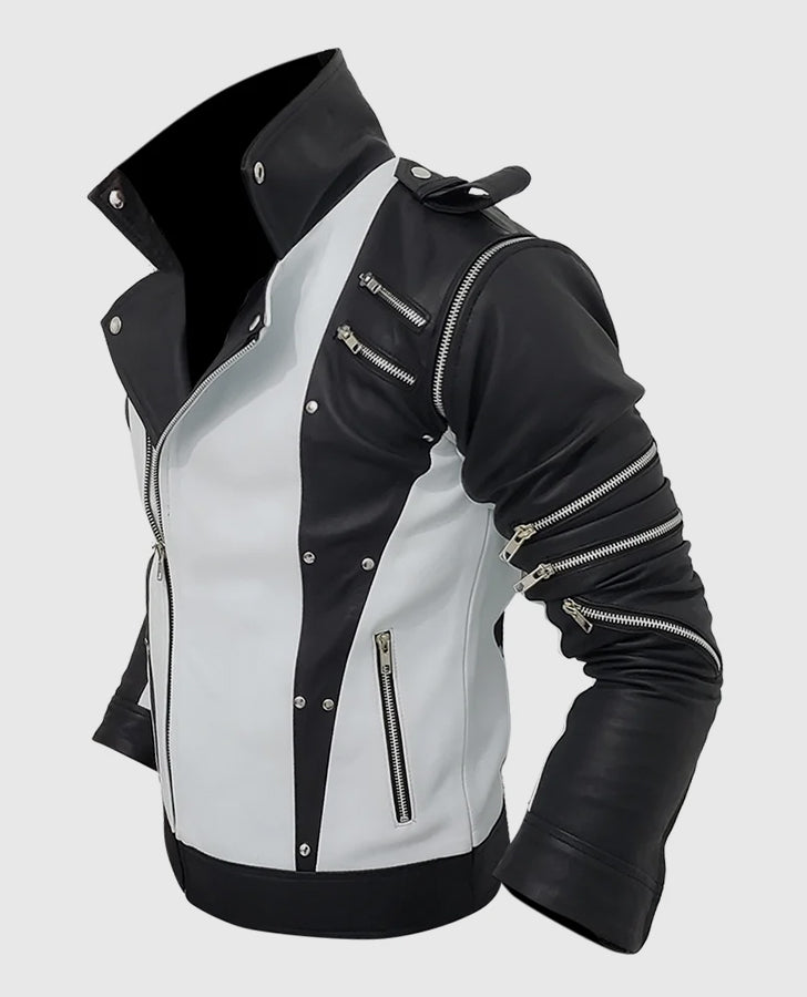 Michael Jackson Leather Jacket in White and Black
