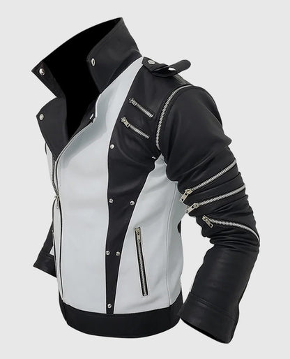 Michael Jackson Leather Jacket in White and Black
