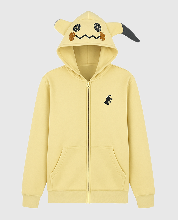 Mimikyu Themed French Terry Zip-Up Yellow Hoodie