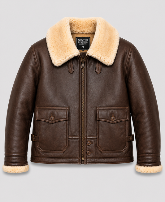 Navy M-445A Flight Brown Shearling Leather Jacket