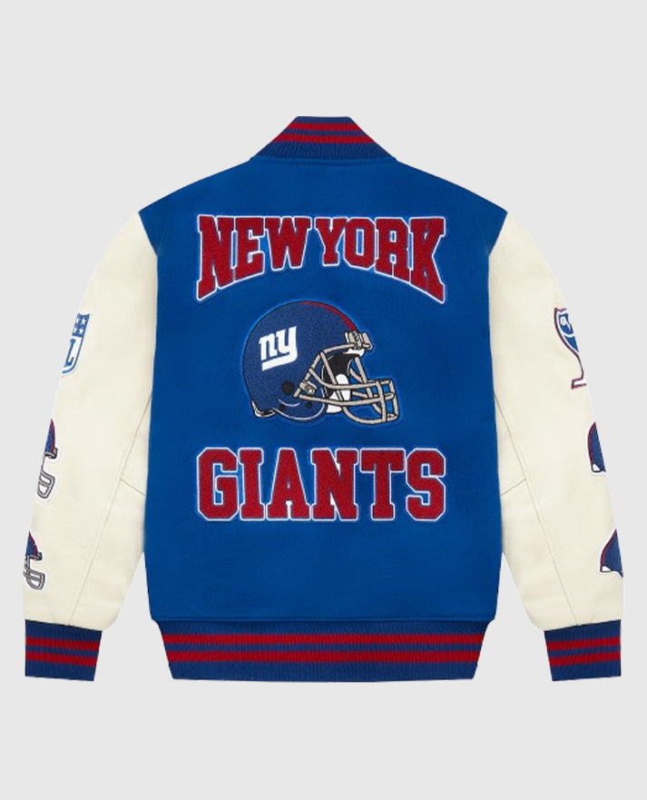 New York Giants varsity jacket with blue back and white sleeves