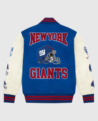 New York Giants varsity jacket with blue back and white sleeves