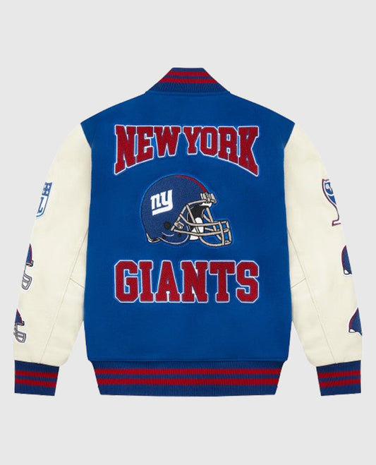 New York Giants varsity jacket with blue back and white sleeves