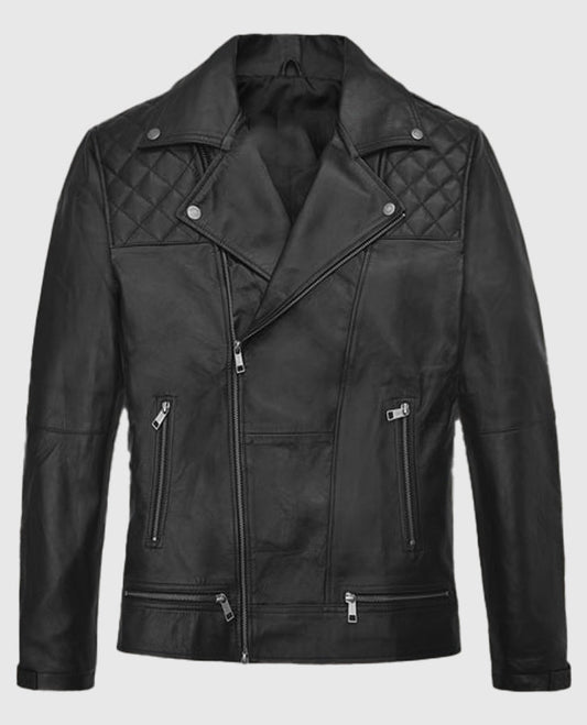 Patrick J. Adams Black Leather Biker Jacket