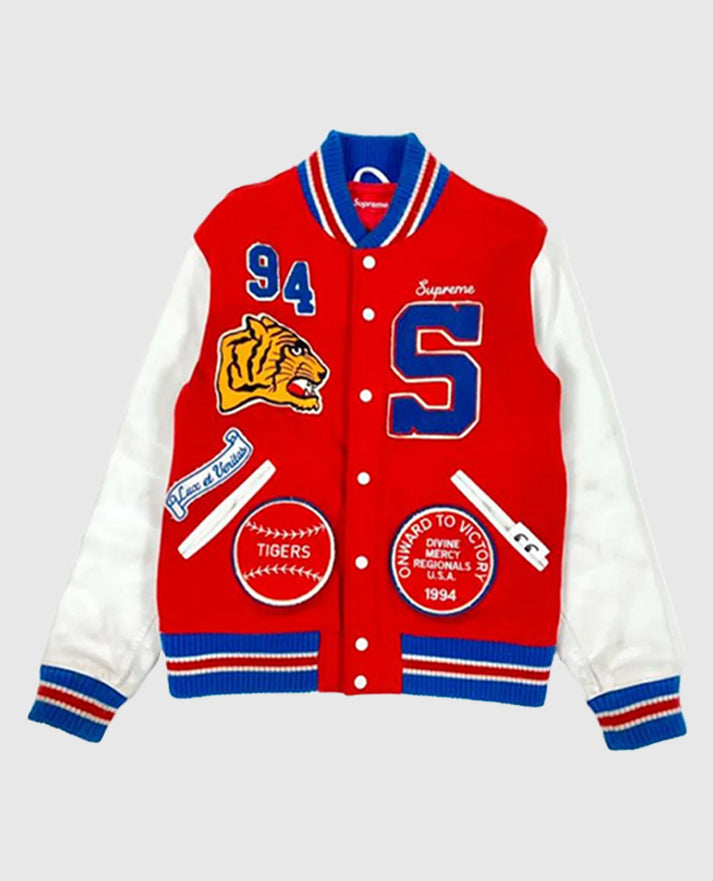 Playboi Carti Supreme Tiger Varsity Red and White Jacket