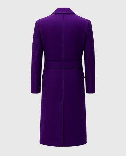 Purple Double-Breasted Long Trench Coat