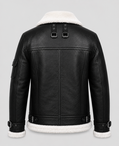 RAF B3 Aviator Shearling Black Bomber Leather Jacket