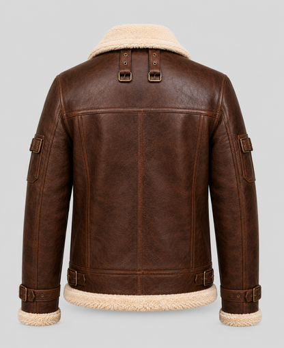 RAF B3 Aviator Brown Shearling Bomber Leather Jacket