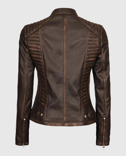 Rachel Dark Brown Rub-off Cafe Racer Leather Jacket