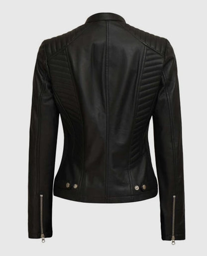 Rachel Petite Black Cafe Racer Leather Jacket