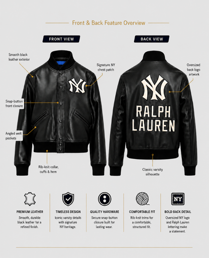 Ralph Lauren Yankees Leather Jacket front and back overview