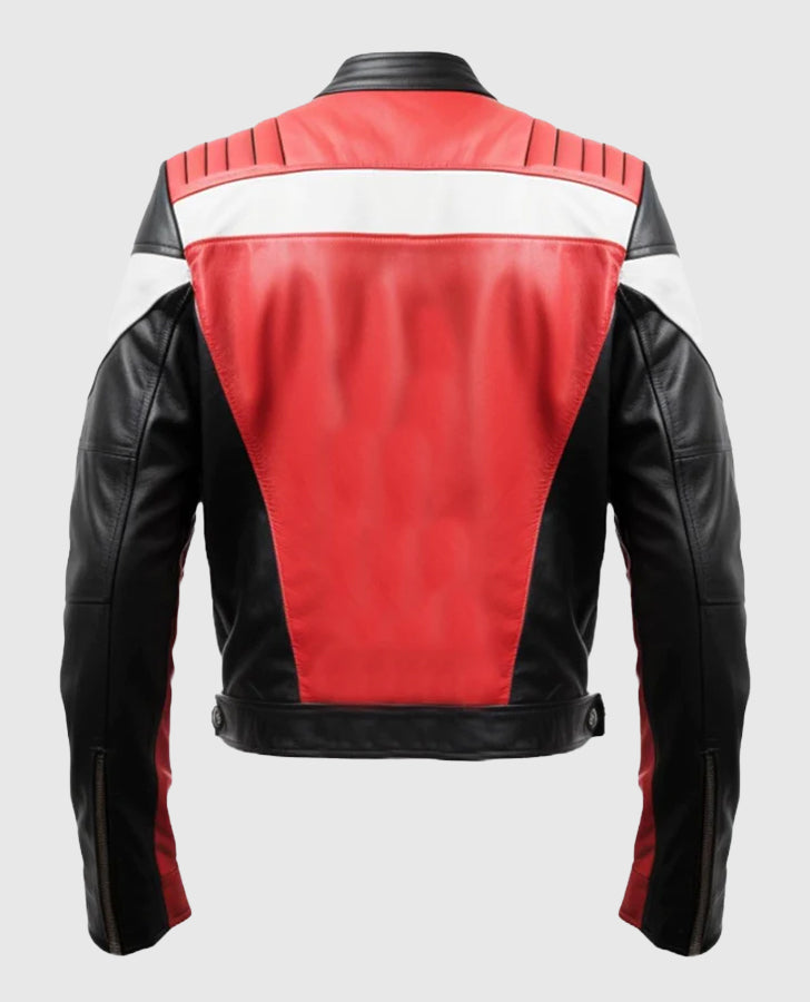 Red & Black Faux Leather Jacket for Men