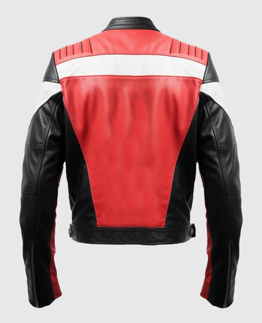 Red & Black Faux Leather Jacket for Men