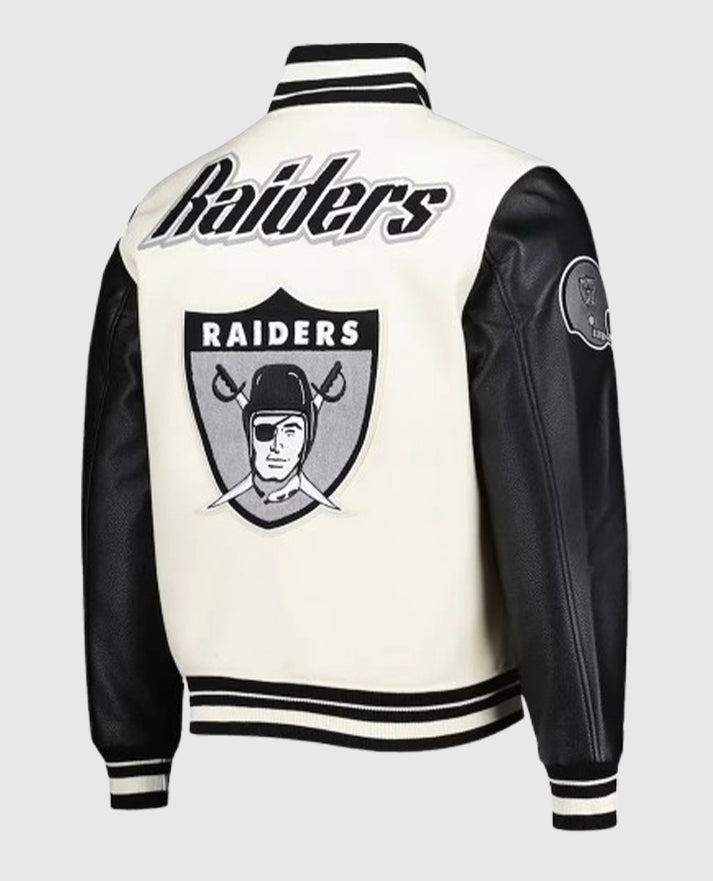 Retro Classic Las Vegas Raiders Cream and Black Varsity Jacket