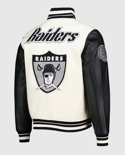 Retro Classic Las Vegas Raiders Cream and Black Varsity Jacket