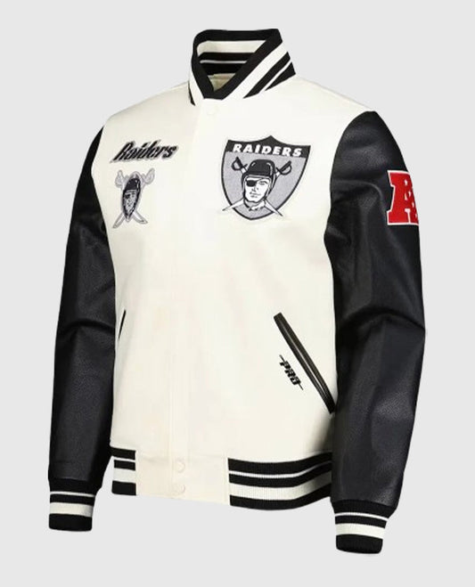 Retro Classic Las Vegas Raiders Varsity Cream and Black Jacket