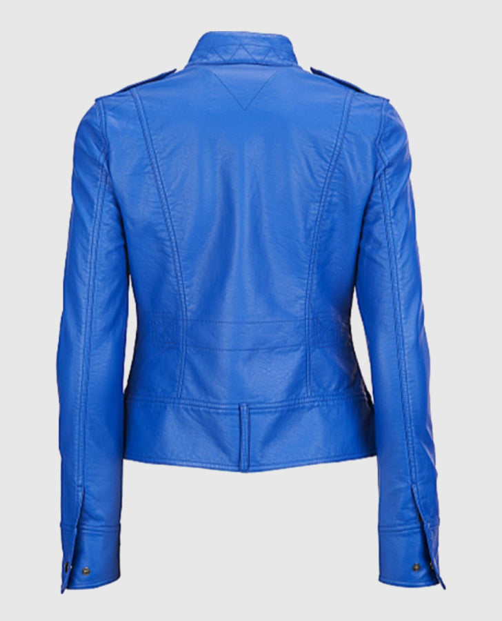 Royal Blue Leather Jacket for Women
