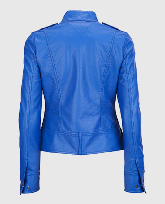 Royal Blue Leather Jacket for Women